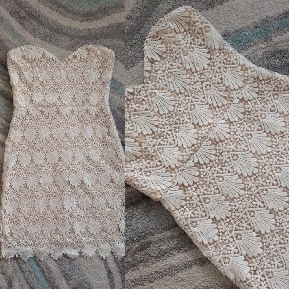 NWOT crochet overlay strapless mini dress